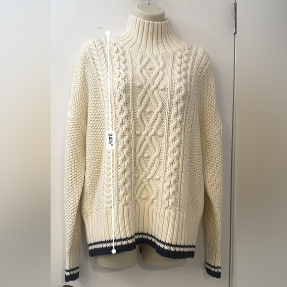 Vineyard Vines M Women’s Tipped Fisherman Mock Neck Sweater Cream Cable Knit - Picture 7 of 12